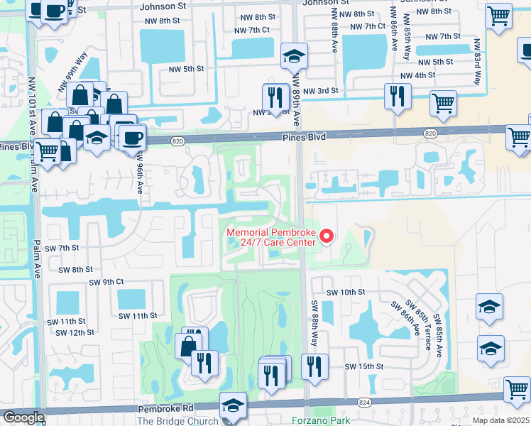 map of restaurants, bars, coffee shops, grocery stores, and more near 811 South Hollybrook Drive in Pembroke Pines