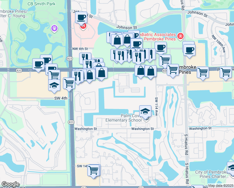 map of restaurants, bars, coffee shops, grocery stores, and more near 200 Southwest 117th Terrace in Pembroke Pines