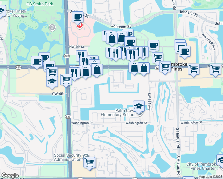 map of restaurants, bars, coffee shops, grocery stores, and more near 200 Southwest 117th Terrace in Pembroke Pines