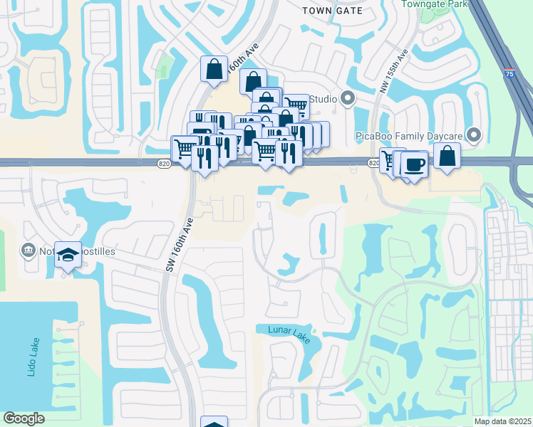map of restaurants, bars, coffee shops, grocery stores, and more near 15875 Southwest 3rd Street in Pembroke Pines