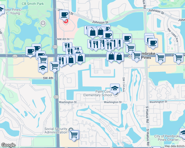 map of restaurants, bars, coffee shops, grocery stores, and more near 230 Southwest 117th Terrace in Pembroke Pines
