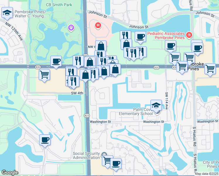 map of restaurants, bars, coffee shops, grocery stores, and more near 201 Southwest 120th Avenue in Pembroke Pines
