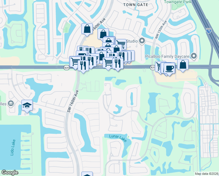 map of restaurants, bars, coffee shops, grocery stores, and more near 15875 Southwest 3rd Street in Pembroke Pines