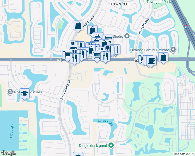 map of restaurants, bars, coffee shops, grocery stores, and more near 15875 Southwest 3rd Street in Pembroke Pines