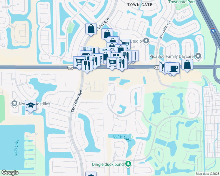 map of restaurants, bars, coffee shops, grocery stores, and more near 15875 Southwest 3rd Street in Pembroke Pines
