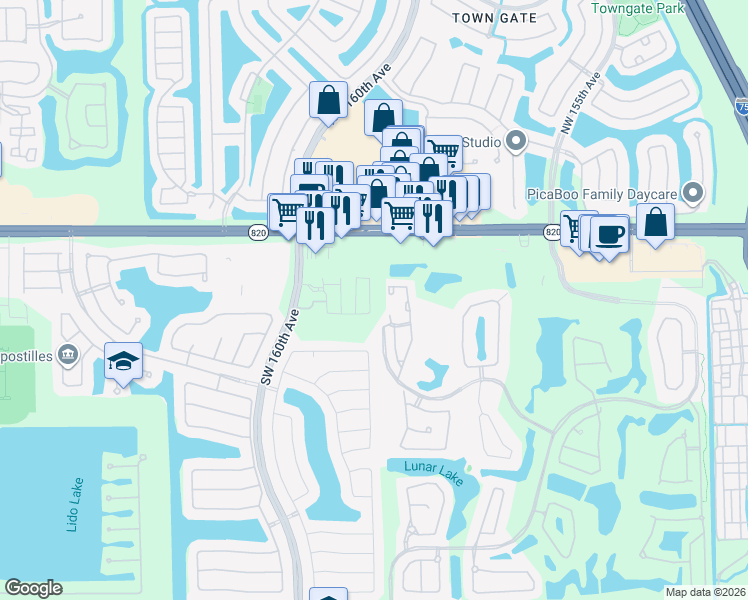 map of restaurants, bars, coffee shops, grocery stores, and more near 15875 Southwest 3rd Street in Pembroke Pines