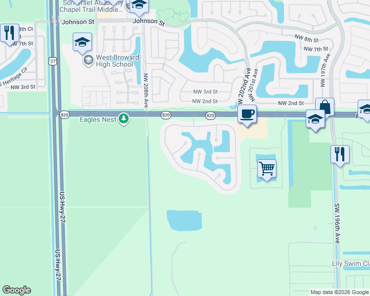 map of restaurants, bars, coffee shops, grocery stores, and more near in Pembroke Pines