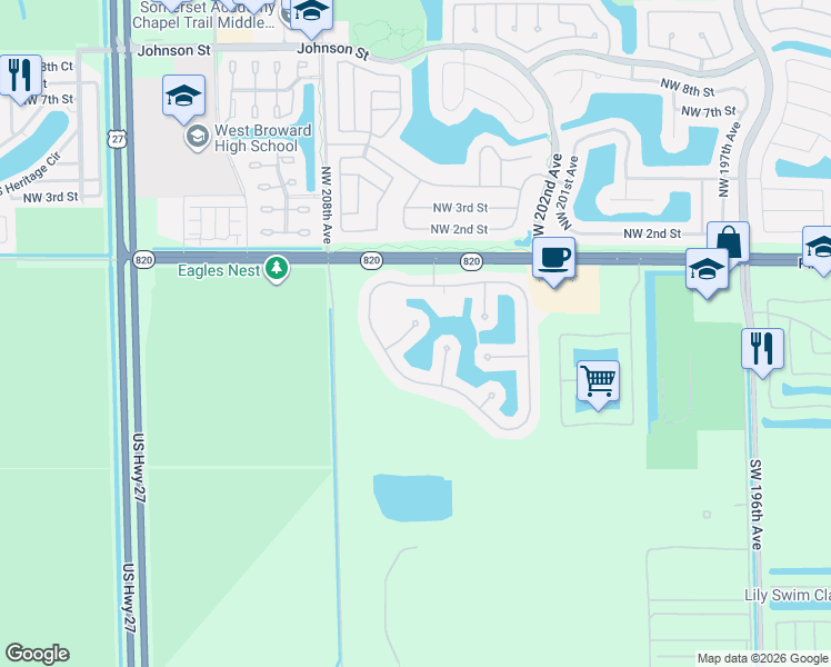 map of restaurants, bars, coffee shops, grocery stores, and more near in Pembroke Pines