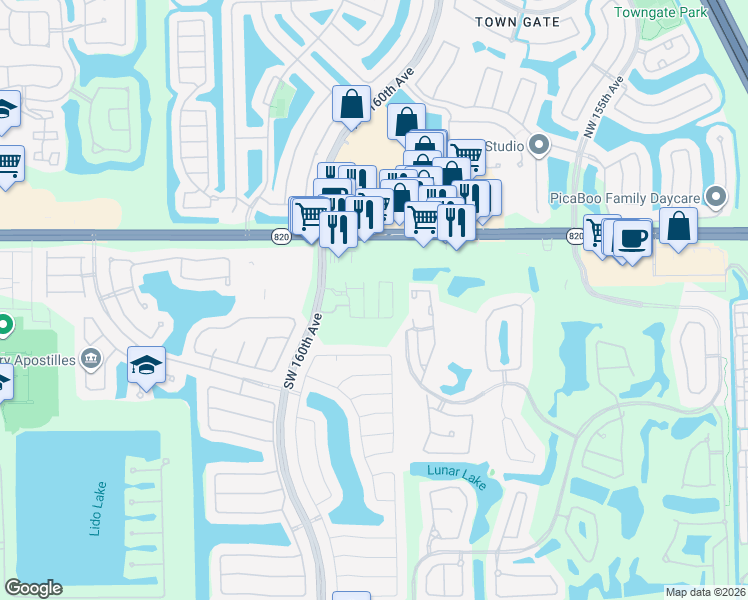 map of restaurants, bars, coffee shops, grocery stores, and more near 16000 Pines Boulevard in Pembroke Pines