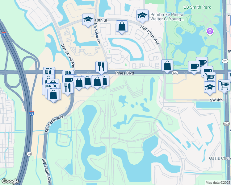 map of restaurants, bars, coffee shops, grocery stores, and more near in Pembroke Pines