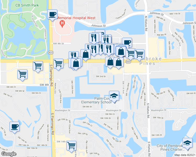 map of restaurants, bars, coffee shops, grocery stores, and more near 218 Southwest 116th Avenue in Pembroke Pines