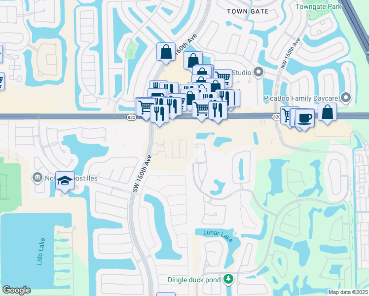 map of restaurants, bars, coffee shops, grocery stores, and more near 16000 Pines Boulevard in Pembroke Pines