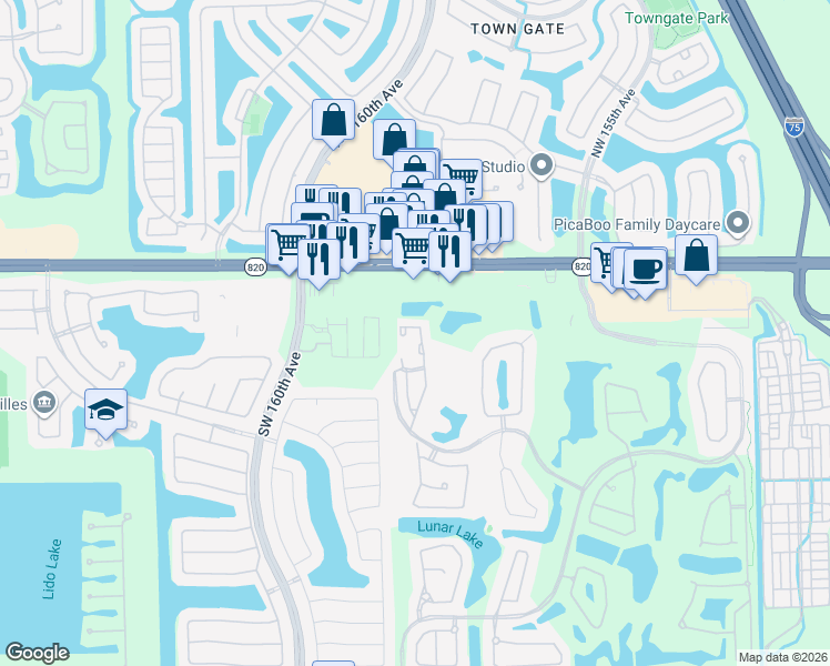 map of restaurants, bars, coffee shops, grocery stores, and more near 301 Southwest 158th Terrace in Pembroke Pines