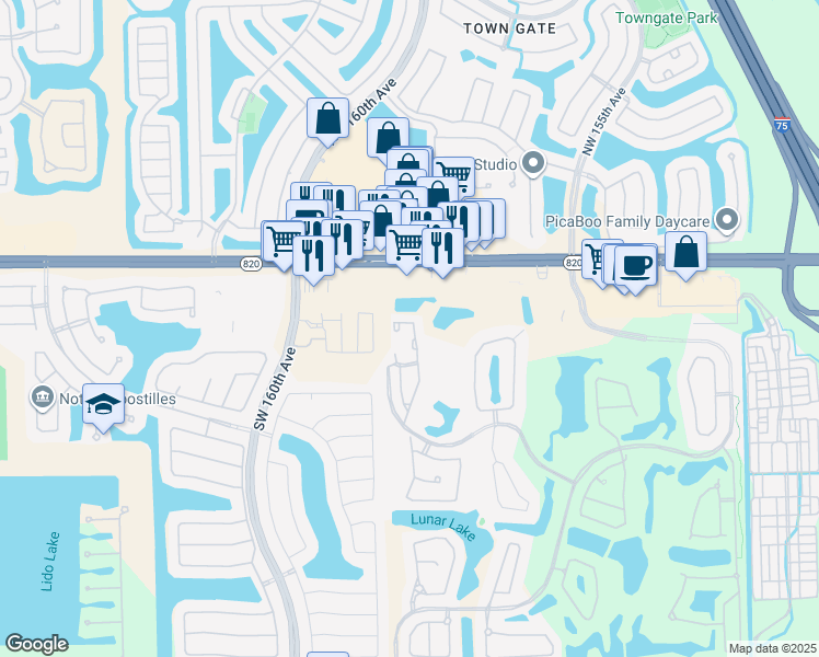 map of restaurants, bars, coffee shops, grocery stores, and more near 15875 Southwest 3rd Street in Pembroke Pines