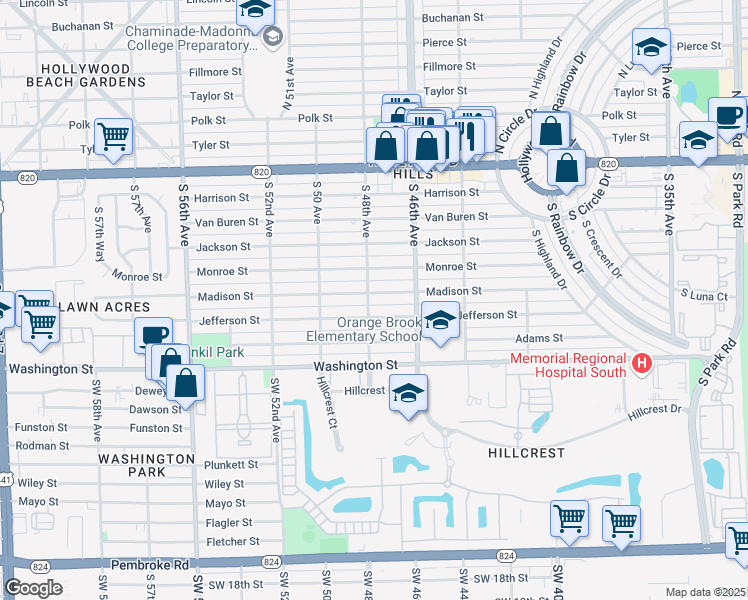 map of restaurants, bars, coffee shops, grocery stores, and more near 4730 Madison Street in Hollywood