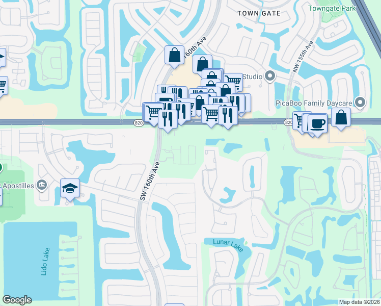 map of restaurants, bars, coffee shops, grocery stores, and more near 16000 Pines Boulevard in Pembroke Pines