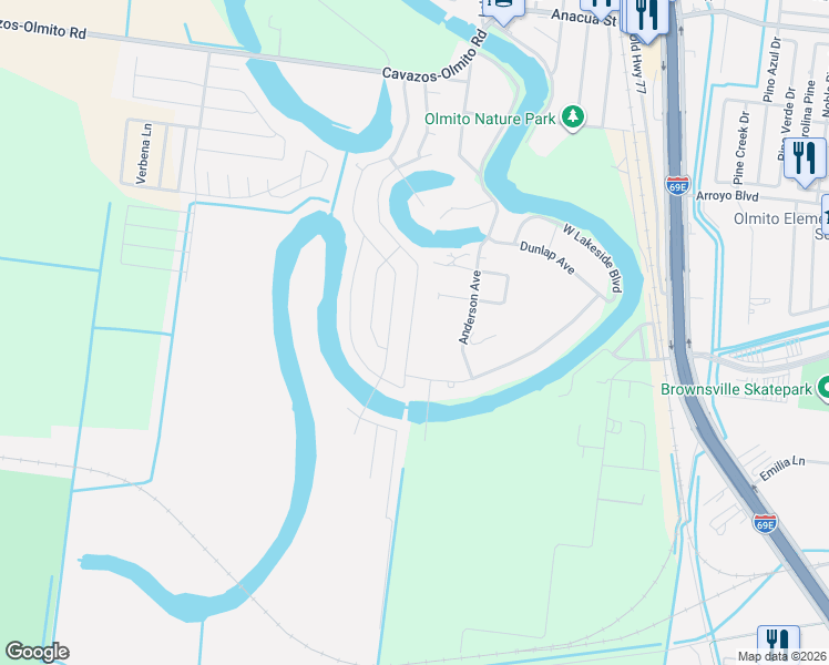 map of restaurants, bars, coffee shops, grocery stores, and more near 7227 Dominica Drive in Olmito