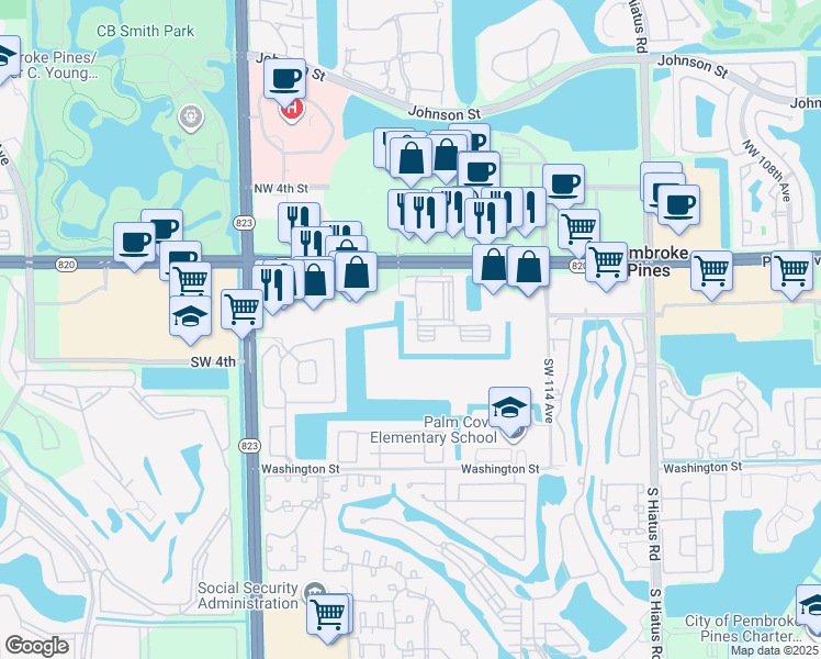map of restaurants, bars, coffee shops, grocery stores, and more near 200 Southwest 117th Terrace in Pembroke Pines