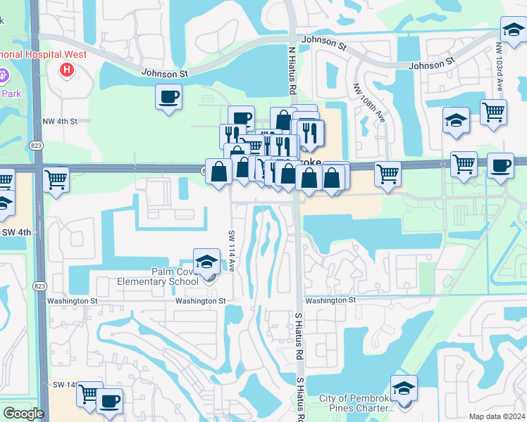map of restaurants, bars, coffee shops, grocery stores, and more near 235 Southwest 113th Lane in Pembroke Pines