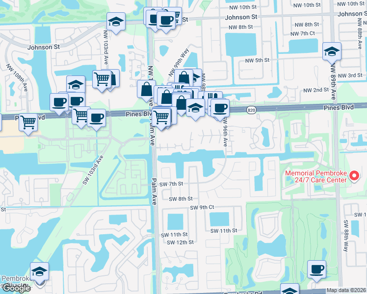 map of restaurants, bars, coffee shops, grocery stores, and more near 311 Southwest 3rd Court in Pembroke Pines