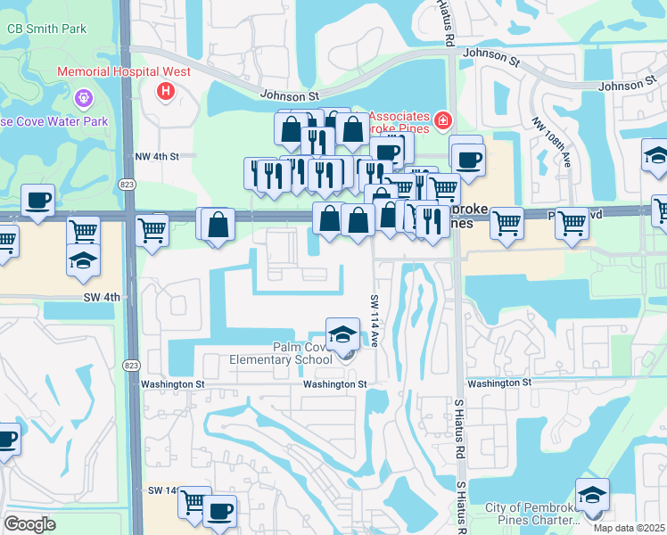 map of restaurants, bars, coffee shops, grocery stores, and more near 201 Southwest 116th Avenue in Pembroke Pines