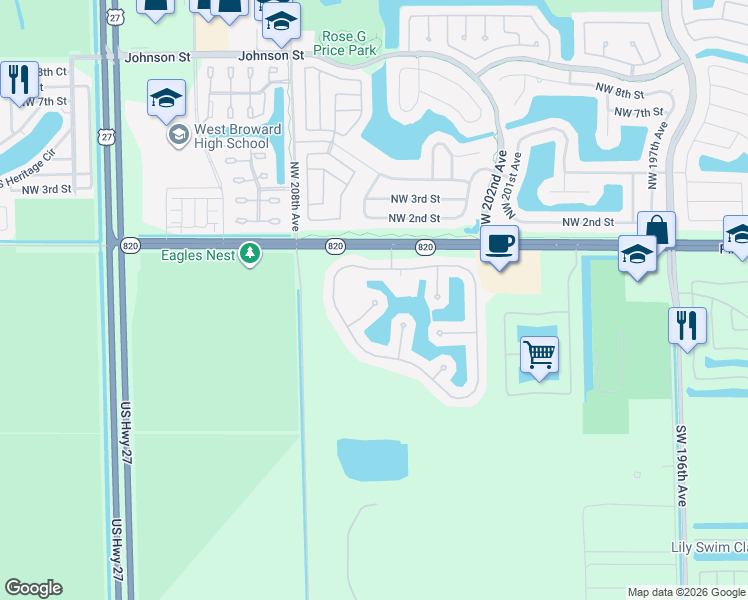 map of restaurants, bars, coffee shops, grocery stores, and more near in Pembroke Pines