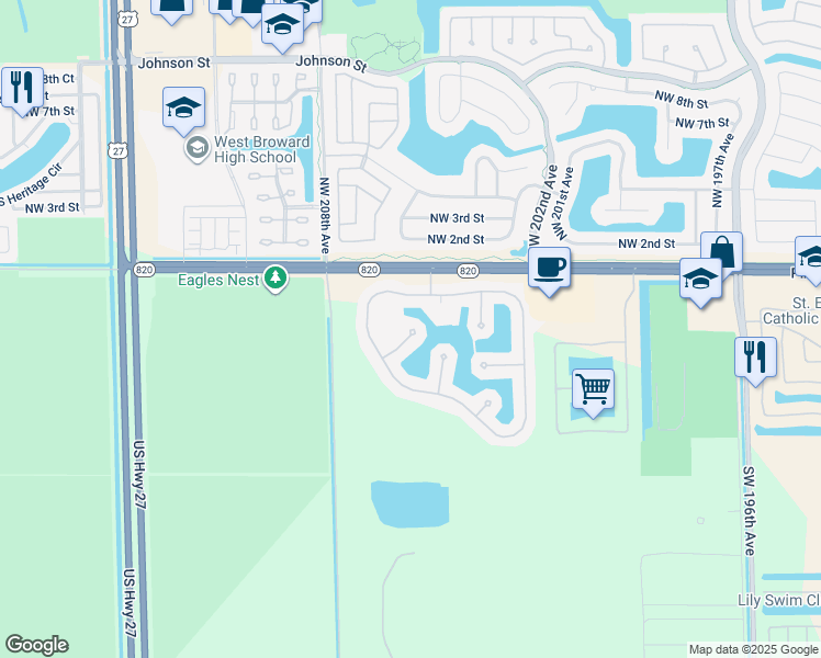 map of restaurants, bars, coffee shops, grocery stores, and more near in Pembroke Pines