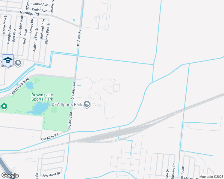map of restaurants, bars, coffee shops, grocery stores, and more near Old Alice Road in Brownsville