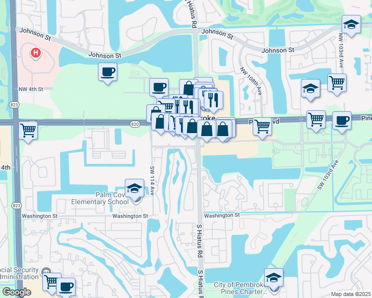 map of restaurants, bars, coffee shops, grocery stores, and more near 11200 Southwest 2nd Place in Pembroke Pines