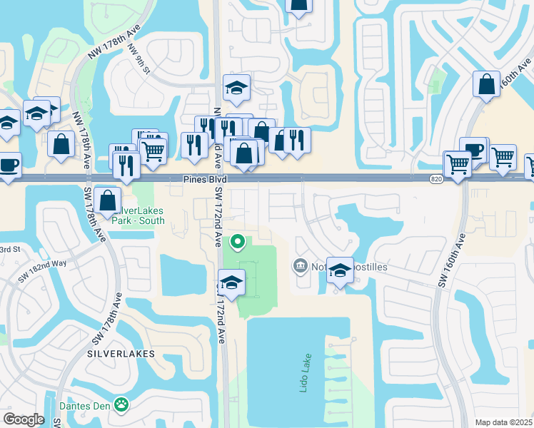 map of restaurants, bars, coffee shops, grocery stores, and more near 201 Southwest 172nd Avenue in Pembroke Pines