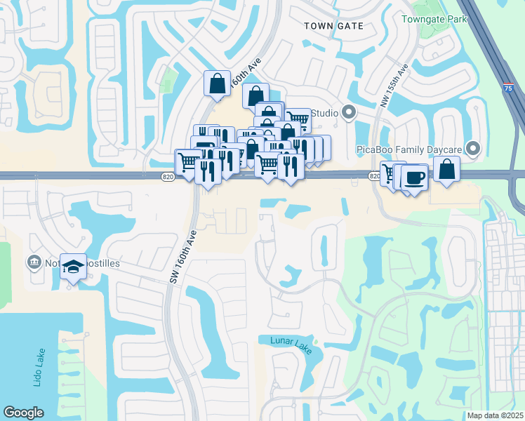 map of restaurants, bars, coffee shops, grocery stores, and more near 15875 Southwest 3rd Street in Pembroke Pines