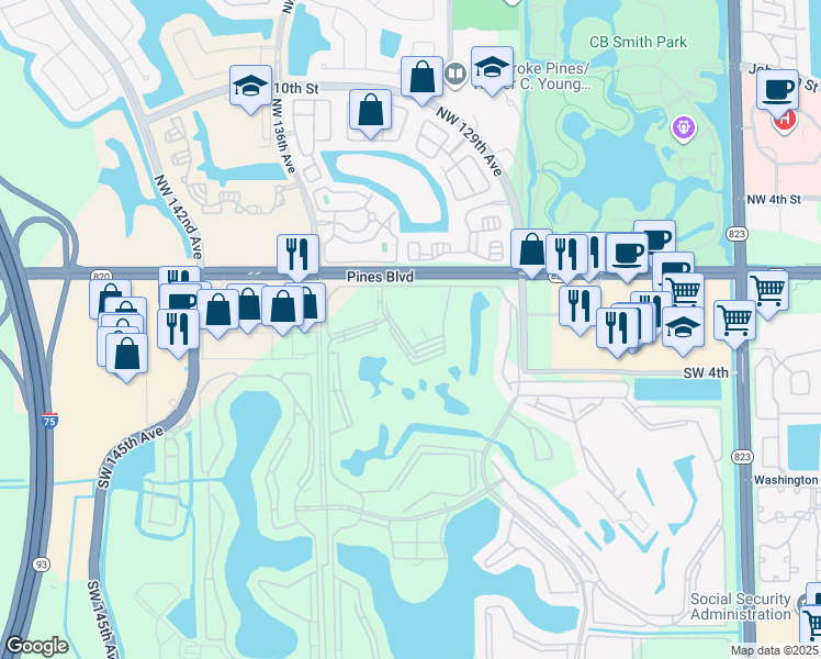 map of restaurants, bars, coffee shops, grocery stores, and more near 251 Southwest 134th Way in Pembroke Pines
