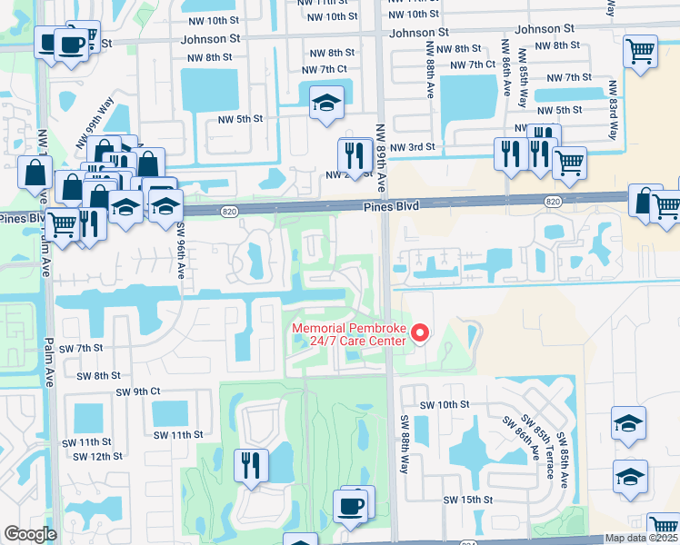 map of restaurants, bars, coffee shops, grocery stores, and more near 281 South Hollybrook Drive in Pembroke Pines