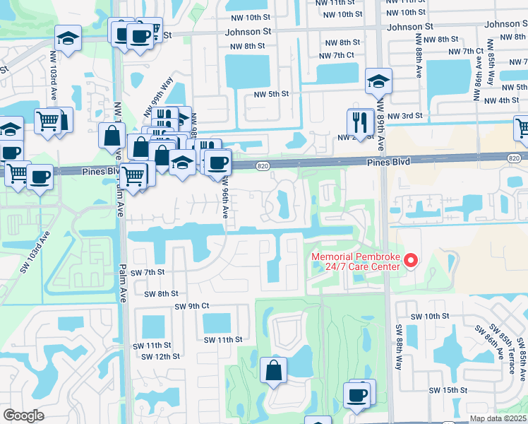 map of restaurants, bars, coffee shops, grocery stores, and more near 400 Palm Way in Pembroke Pines