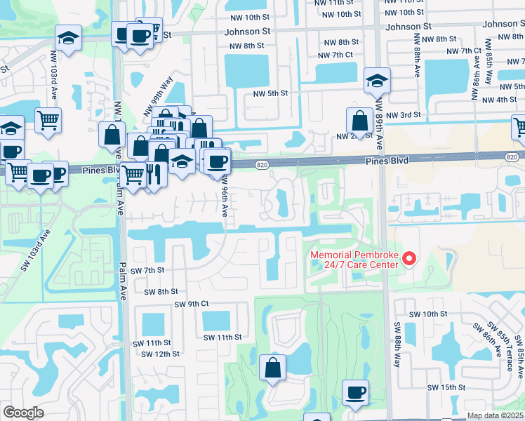 map of restaurants, bars, coffee shops, grocery stores, and more near 400 Palm Way in Pembroke Pines
