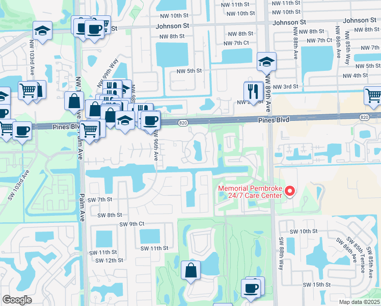 map of restaurants, bars, coffee shops, grocery stores, and more near 400 Palm Way in Pembroke Pines