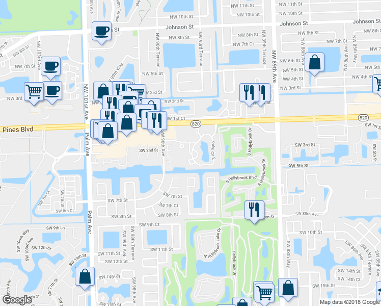 map of restaurants, bars, coffee shops, grocery stores, and more near 400 Palm Way in Pembroke Pines