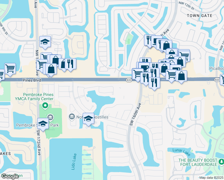 map of restaurants, bars, coffee shops, grocery stores, and more near in Pembroke Pines