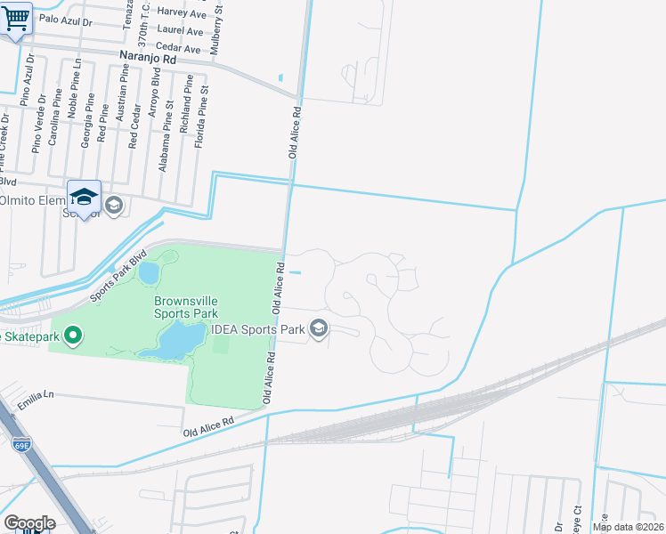map of restaurants, bars, coffee shops, grocery stores, and more near FM 511/OLD Old Alice Road in Los Fresnos