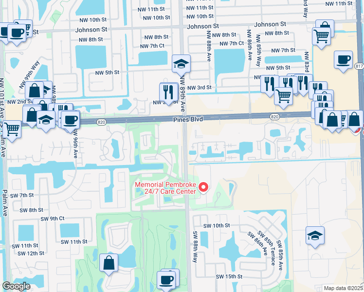 map of restaurants, bars, coffee shops, grocery stores, and more near 256 Douglas Road in Pembroke Pines