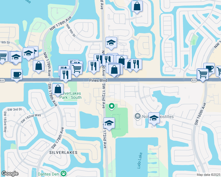 map of restaurants, bars, coffee shops, grocery stores, and more near in Pembroke Pines