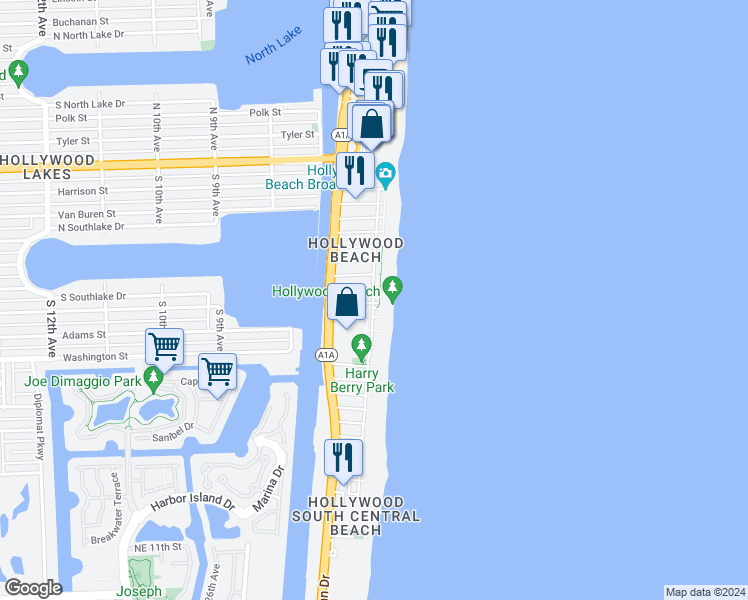 map of restaurants, bars, coffee shops, grocery stores, and more near 300 Georgia Street in Hollywood