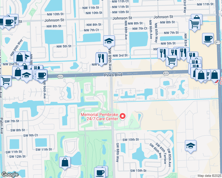 map of restaurants, bars, coffee shops, grocery stores, and more near 256 Douglas Road in Pembroke Pines