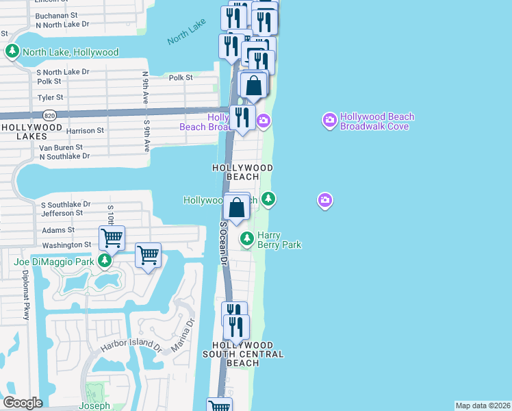 map of restaurants, bars, coffee shops, grocery stores, and more near 300 Georgia Street in Hollywood