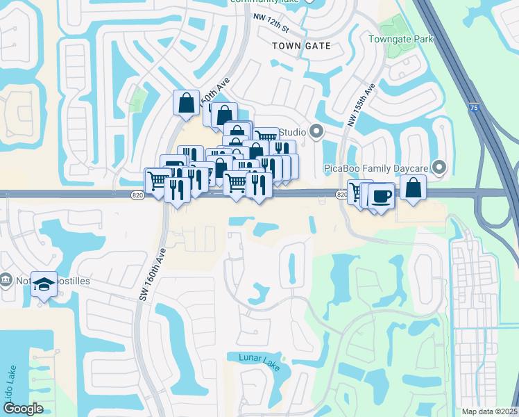 map of restaurants, bars, coffee shops, grocery stores, and more near 15800 Pines Boulevard in Pembroke Pines