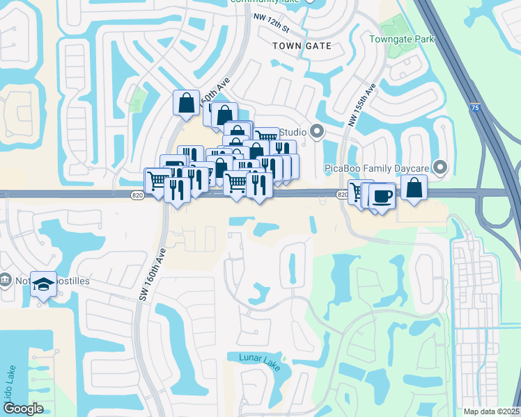 map of restaurants, bars, coffee shops, grocery stores, and more near 15800 Pines Boulevard in Pembroke Pines