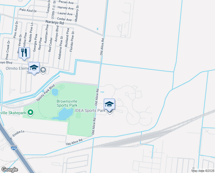 map of restaurants, bars, coffee shops, grocery stores, and more near FM 511/OLD Old Alice Road in Los Fresnos