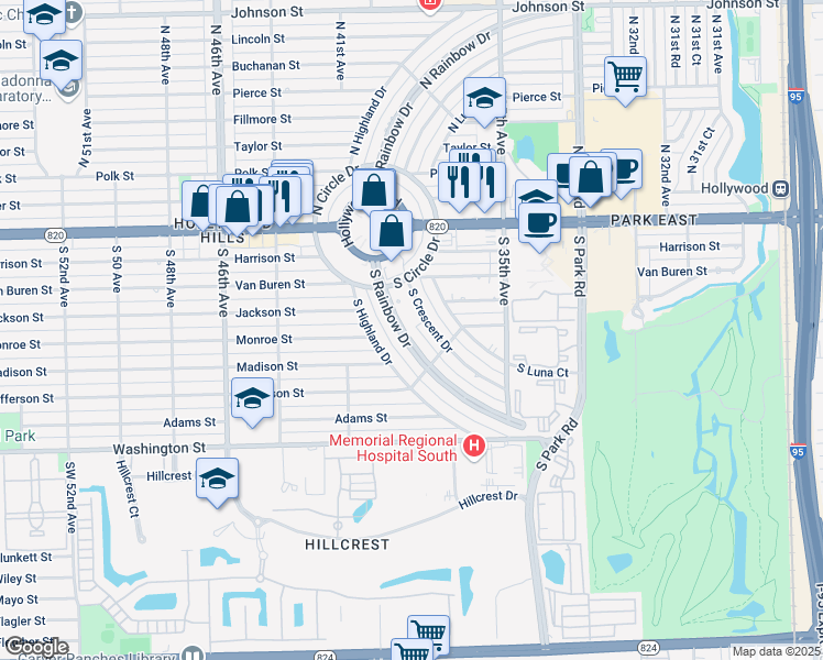 map of restaurants, bars, coffee shops, grocery stores, and more near 507 South Rainbow Drive in Hollywood