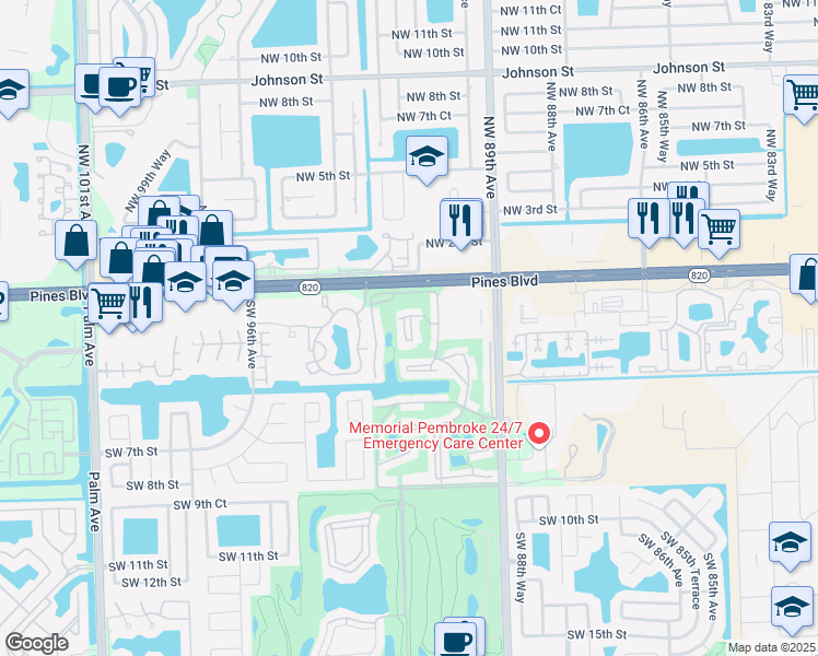 map of restaurants, bars, coffee shops, grocery stores, and more near 281 South Hollybrook Drive in Pembroke Pines