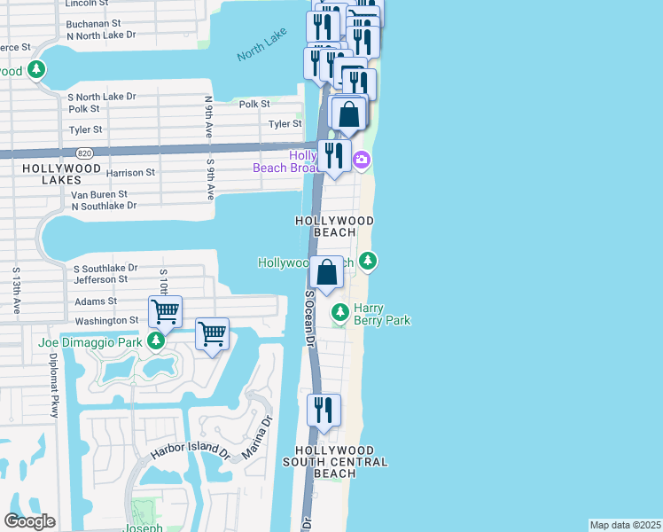 map of restaurants, bars, coffee shops, grocery stores, and more near 300 Georgia Street in Hollywood